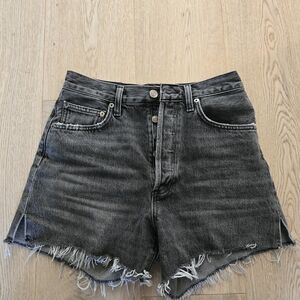 Dark Grey AGOLDE Denim Frayed Hem Women's Dee Short